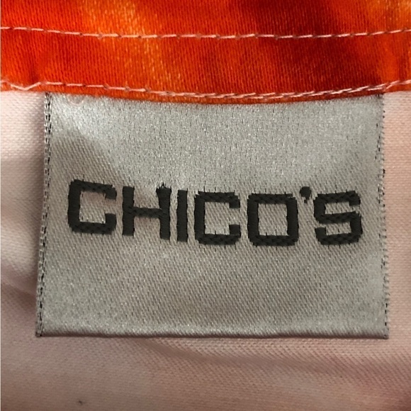 CHICO'S Size 0 - White, Orange, Black Floral Button Front Jacket - Fits Small/4 - Picture 4 of 6